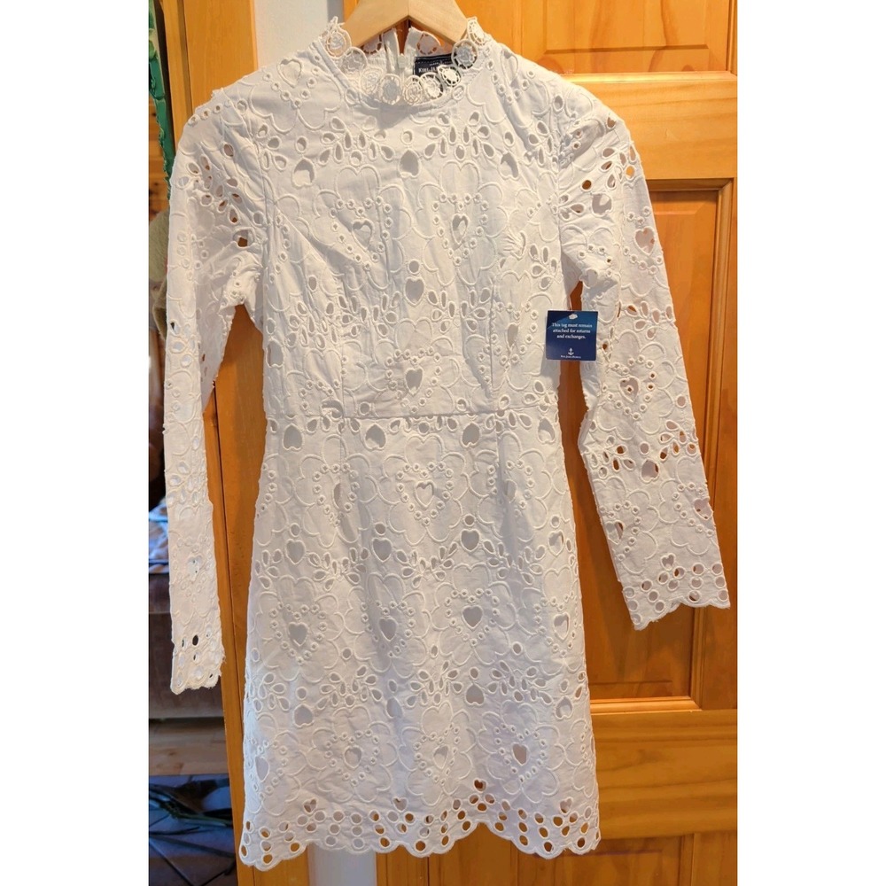 Women's Kiel James Patrick Size 0 White Eyelet Embroidered Long Sleeve Dress